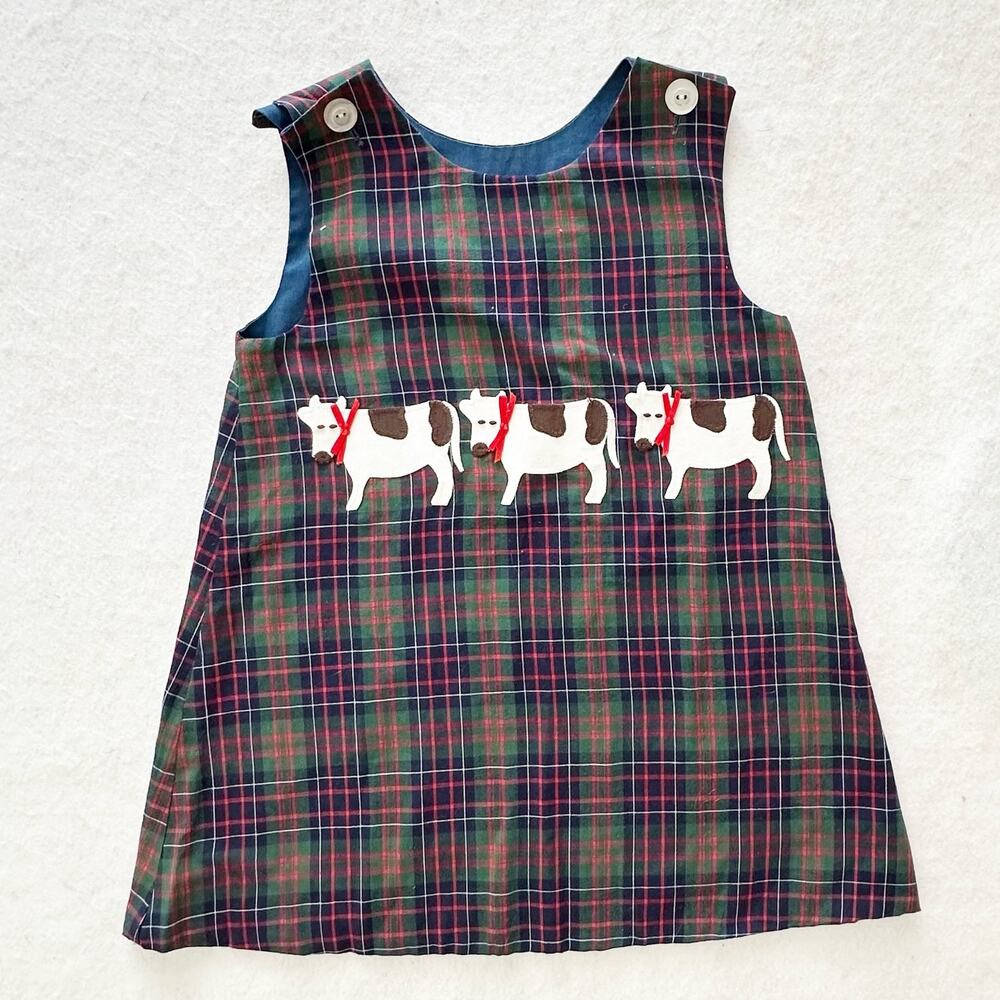 Vintage Kelly’s Kids Boutique Cow Appliqué Plaid Dress: 3T?